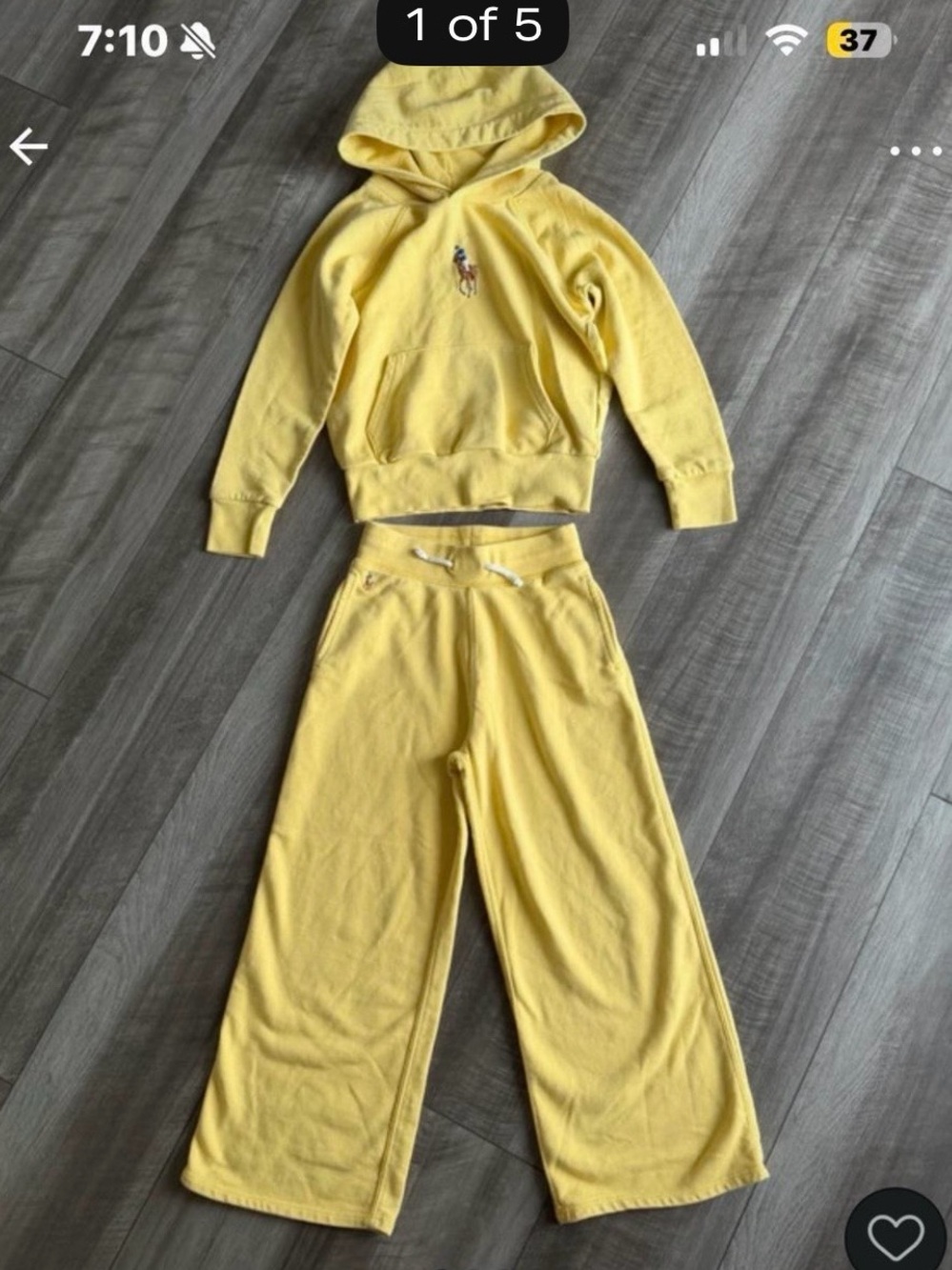 Polo by Ralph Lauren Girls Yellow Hoodie & Wide-Leg Sweatpants Set